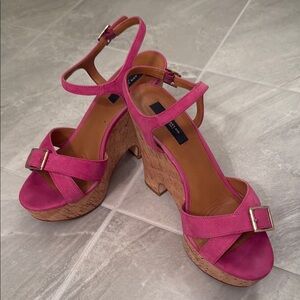 AT Pink Suede Platform Sandals Sz 9